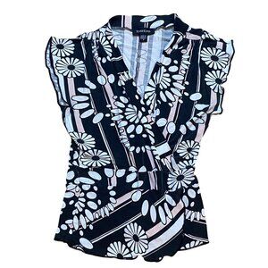 Y2K Bebe Womens Black & Pink Floral Wrap Top Small